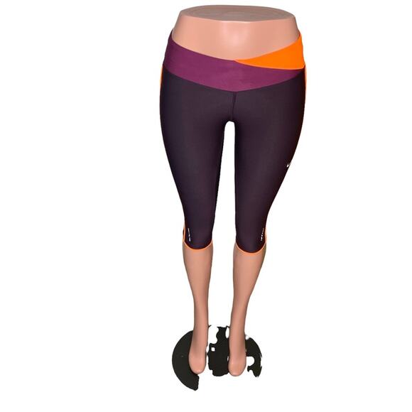 NIKE DRI FIT Women Crop Leggings Color Plum Orange and Wine Size XS - Picture 1 of 10